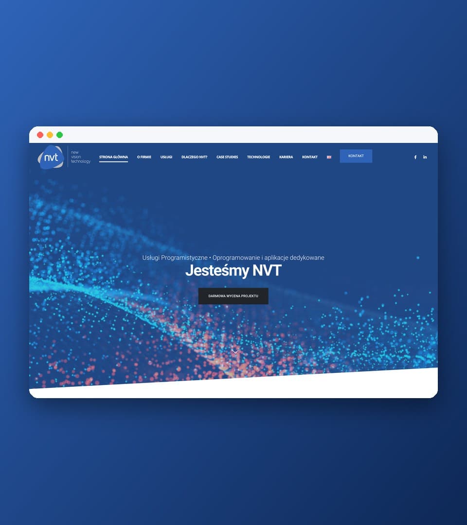 Hero section of the NVT website