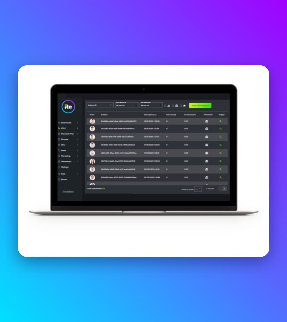 Redabbo CRM dashboard on a laptop
