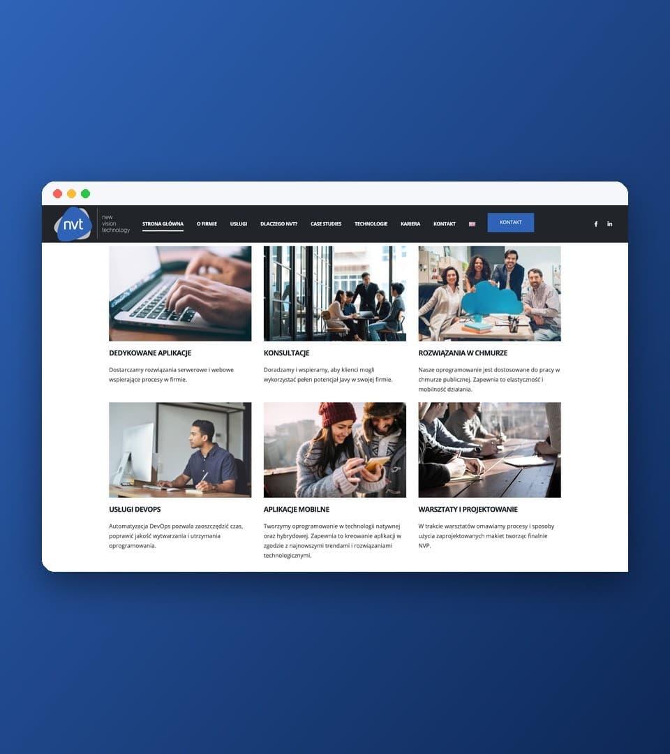 Hero section of the NVT website