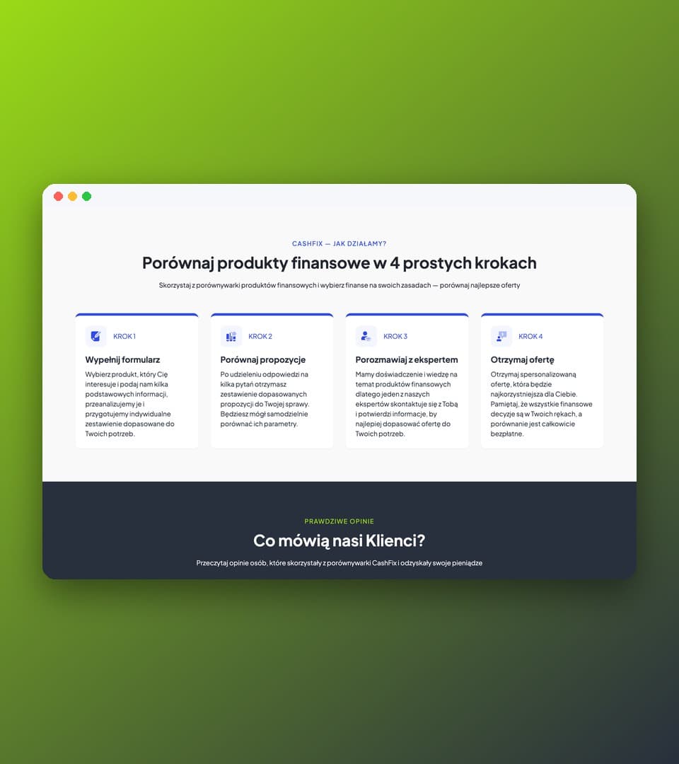 Hero section of the CashFIX website with the comparison form